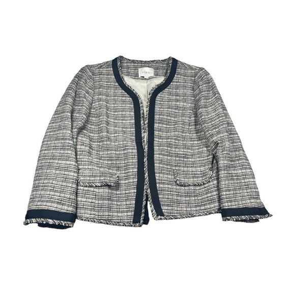 LOFT Navy and White Tweed Blazer - Picture 1 of 8